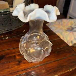 Vintage Fenton Ruffled Rim Vase with swirl/wave bottom